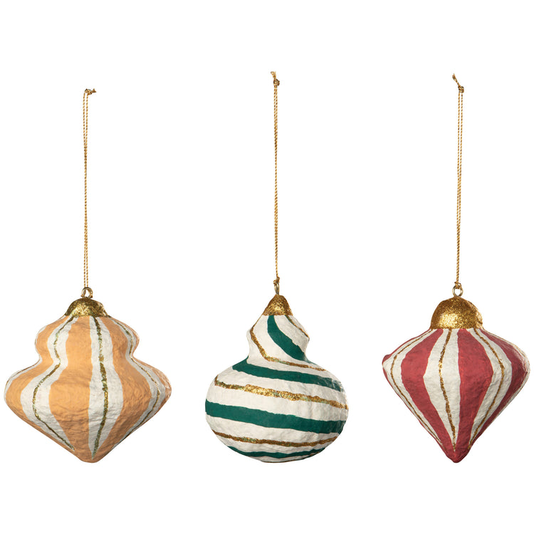 Luminous Jewels Mache Christmas Tree Ornaments - 3 Assorted Styles