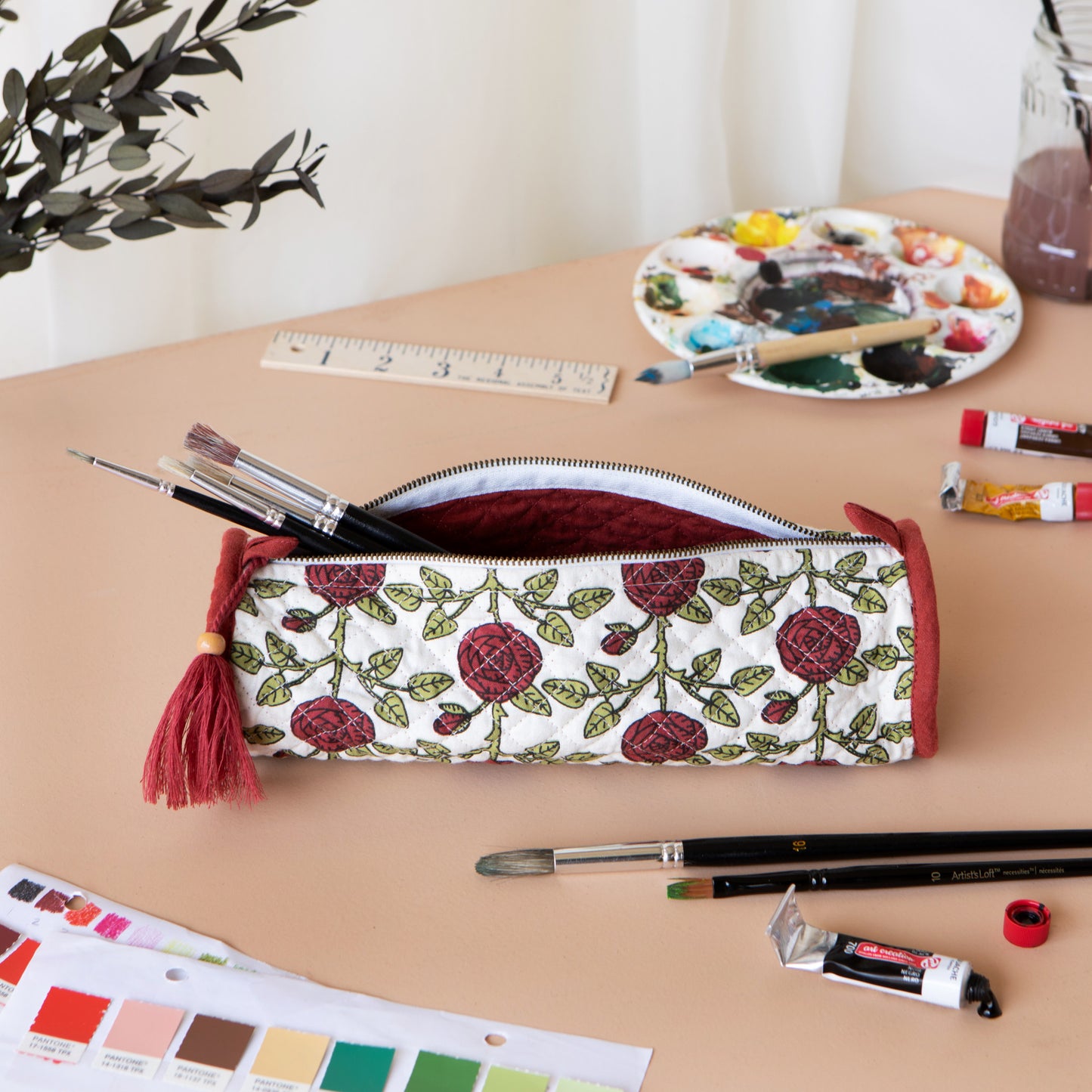 Rose Briar Quilted Pencil Pouch