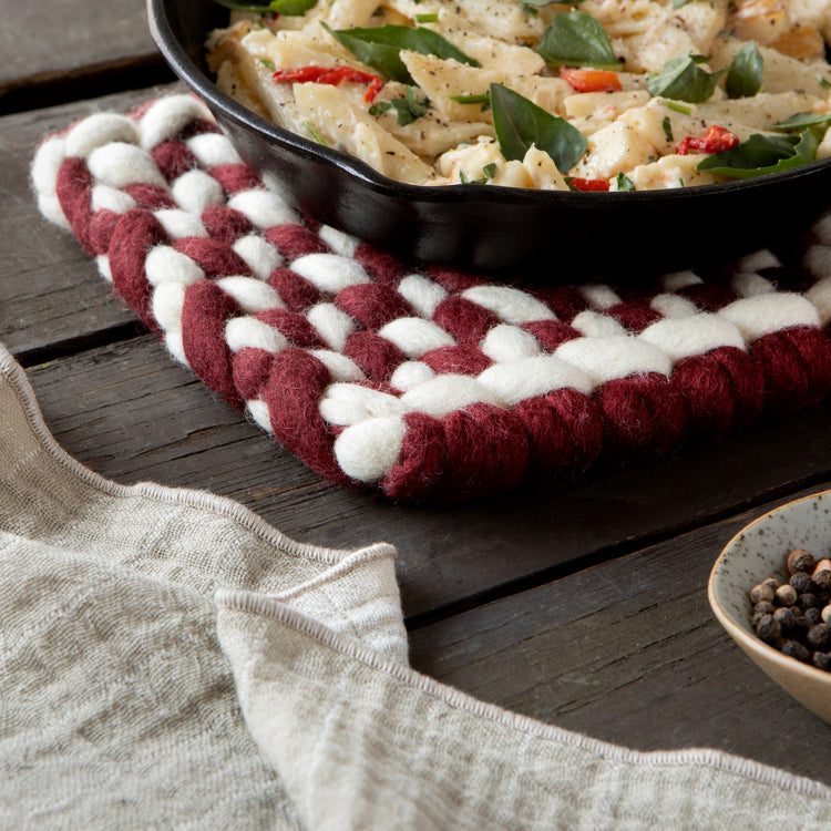 Braid Felt Wool Trivet - Garnet
