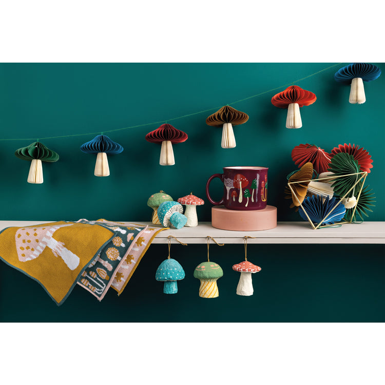 Mushroom Gems Honeycomb Paper Christmas Tree Ornaments - 4 Assorted Colors