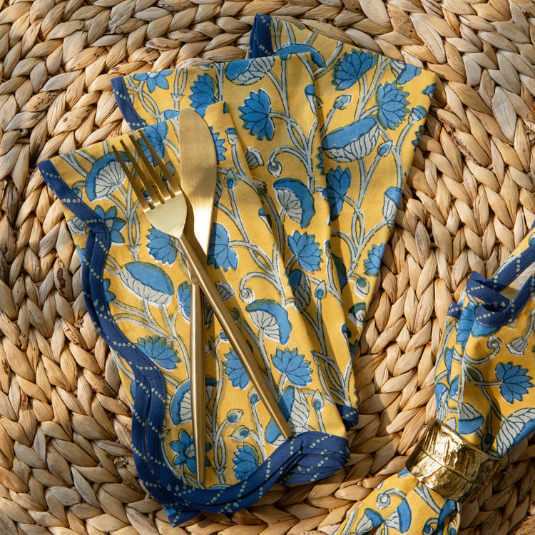 Fan Flower Block Print Napkins Set of 4