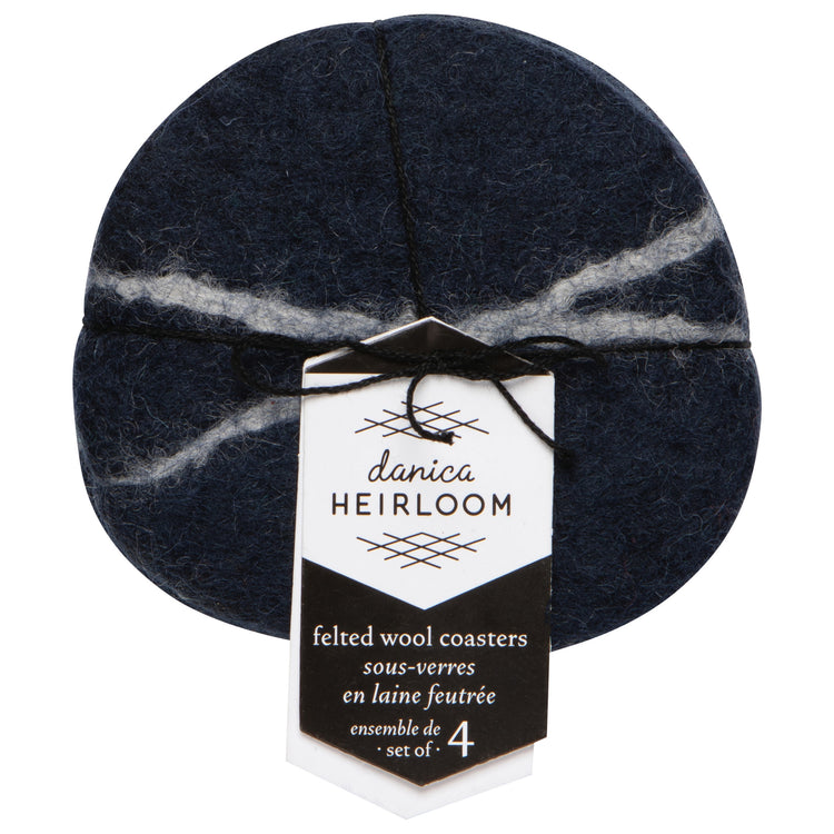 Striato Felt Wool Coasters Set of 4 - Midnight