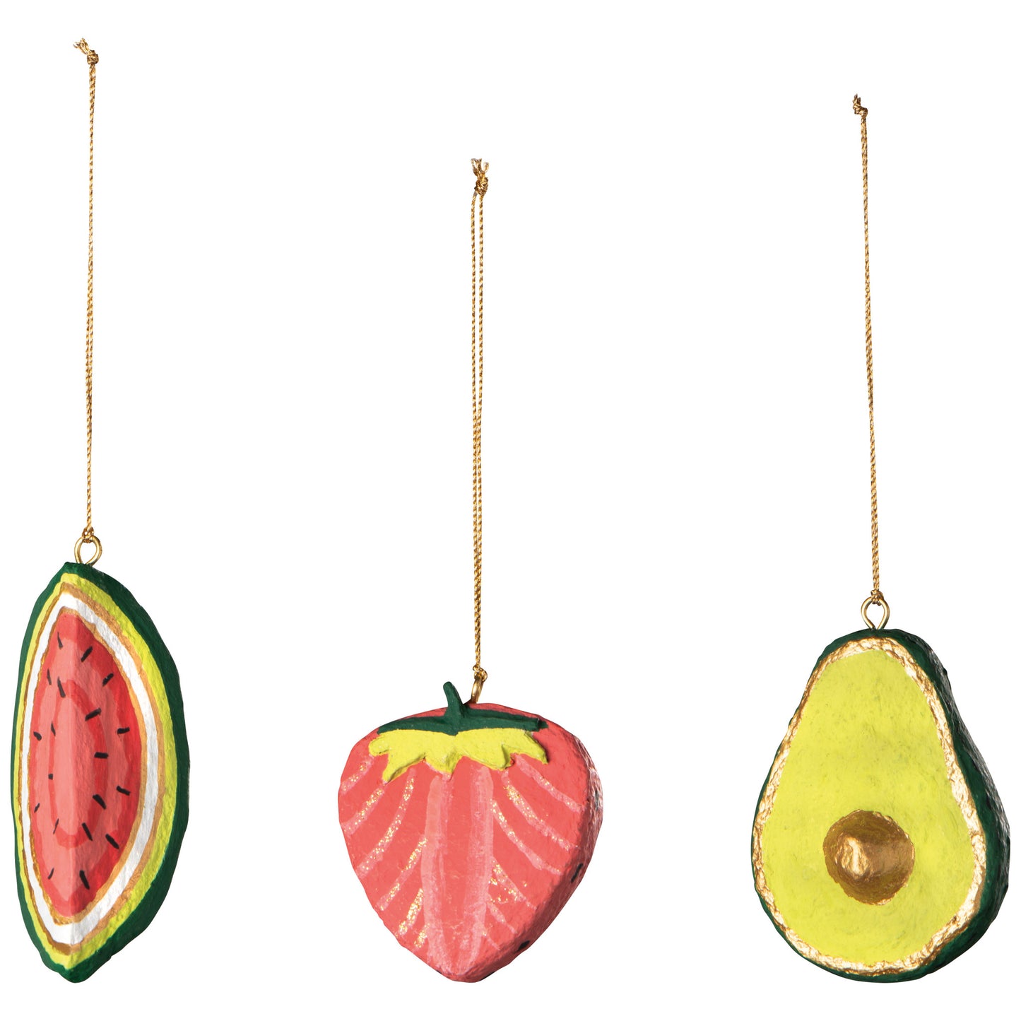 Tutti Frutti Cotton Mache Christmas Tree Ornaments - 3 Assorted Styles