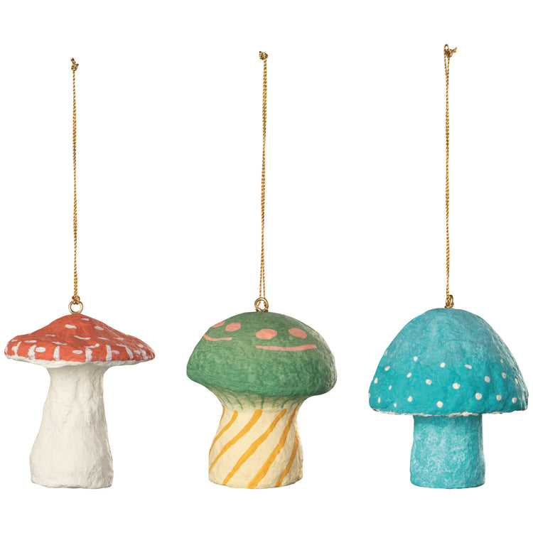 Mushroom Gems Mache Christmas Tree Ornaments - 3 Assorted Styles