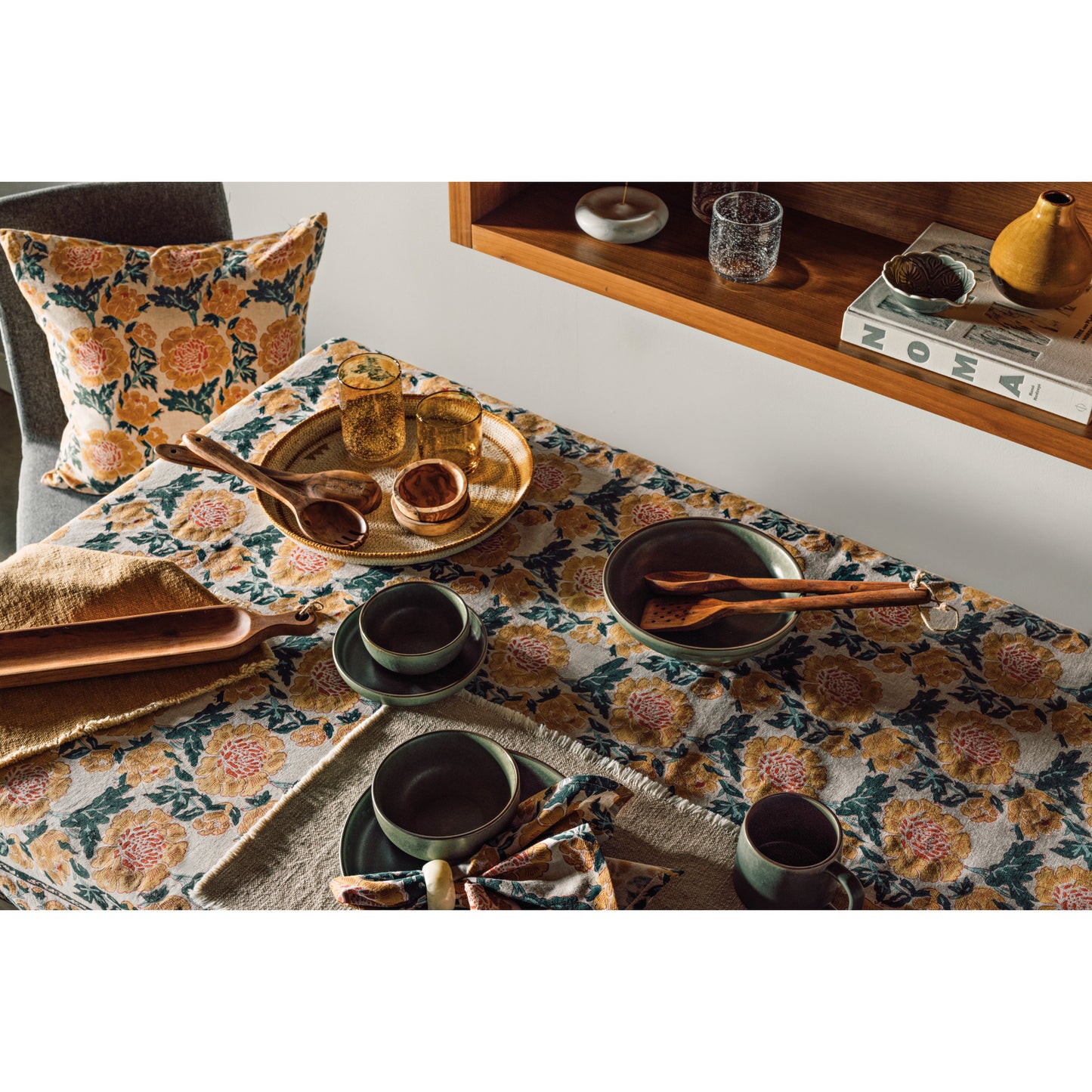 Goldenrise Block Print Tablecloth 60 x 84 inch
