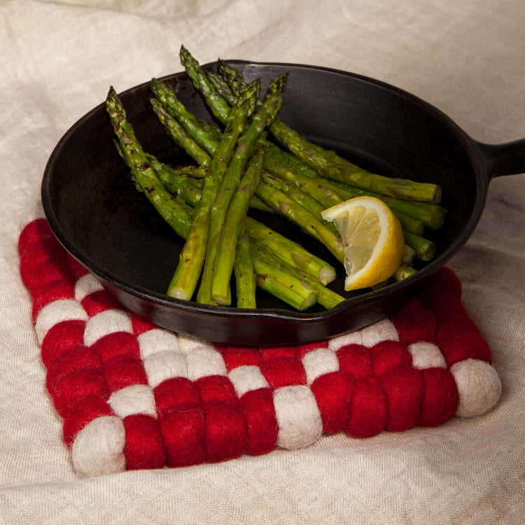 Cranberry Wool Felt Ball Trivet