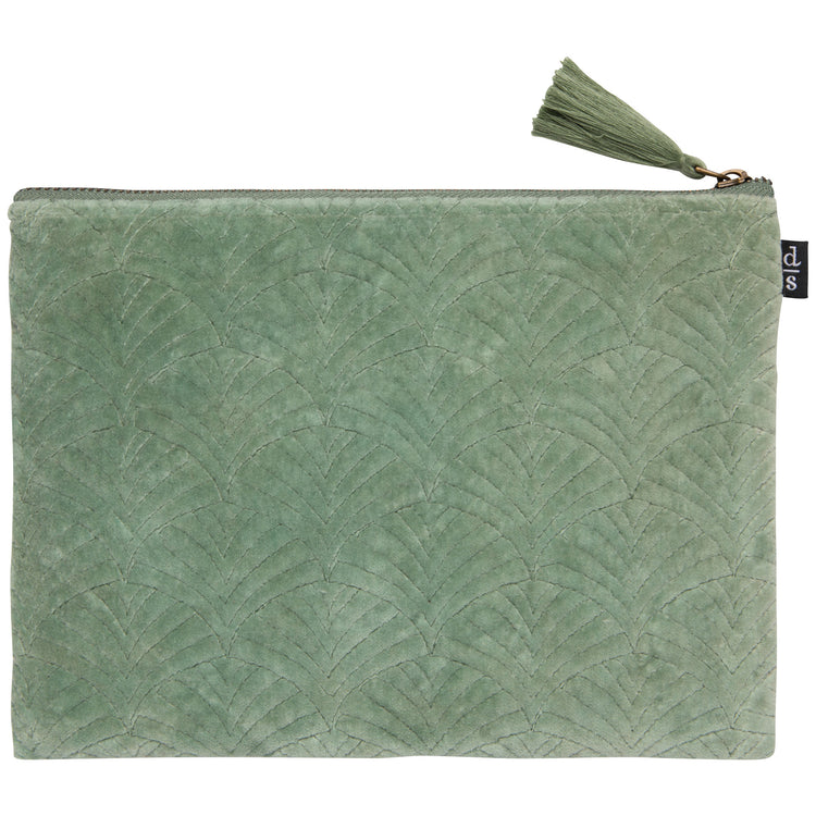 Jade Quilted Velvet Flat Pouch