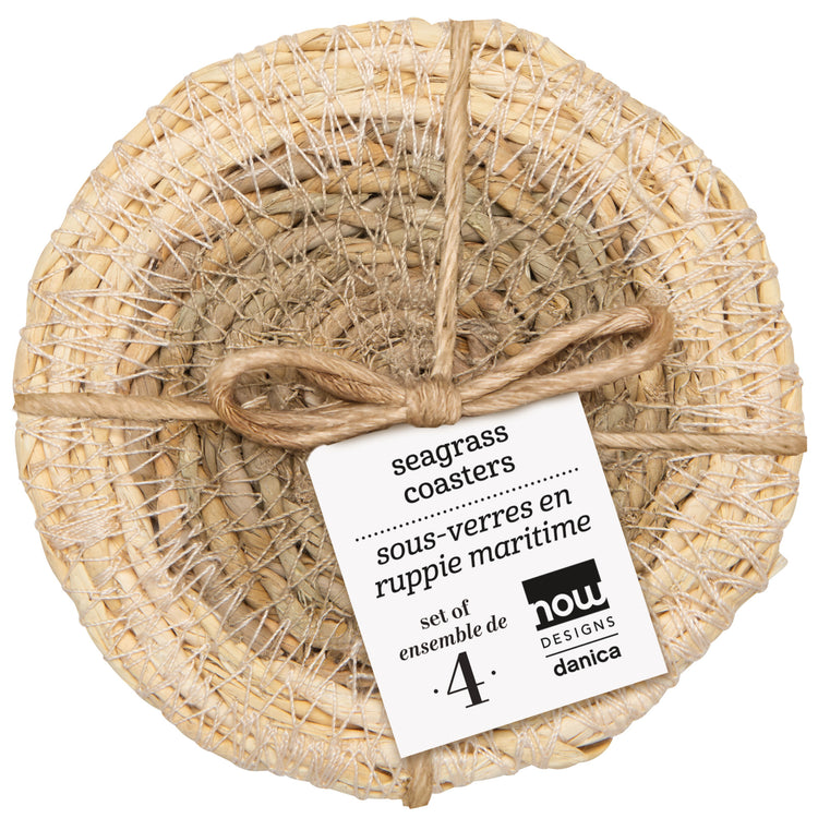 White Border Seagrass Coasters Set of 4