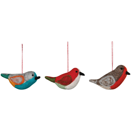 Bird Felt Christmas Tree Ornaments - 3 Assorted Styles
