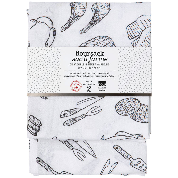 On the Grill Black Floursack Dishtowels Set of 2