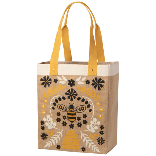 Bee Garden Large Burlap Shopping Bag