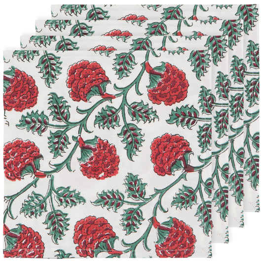 Carnation Block Print Napkins Set of 4
