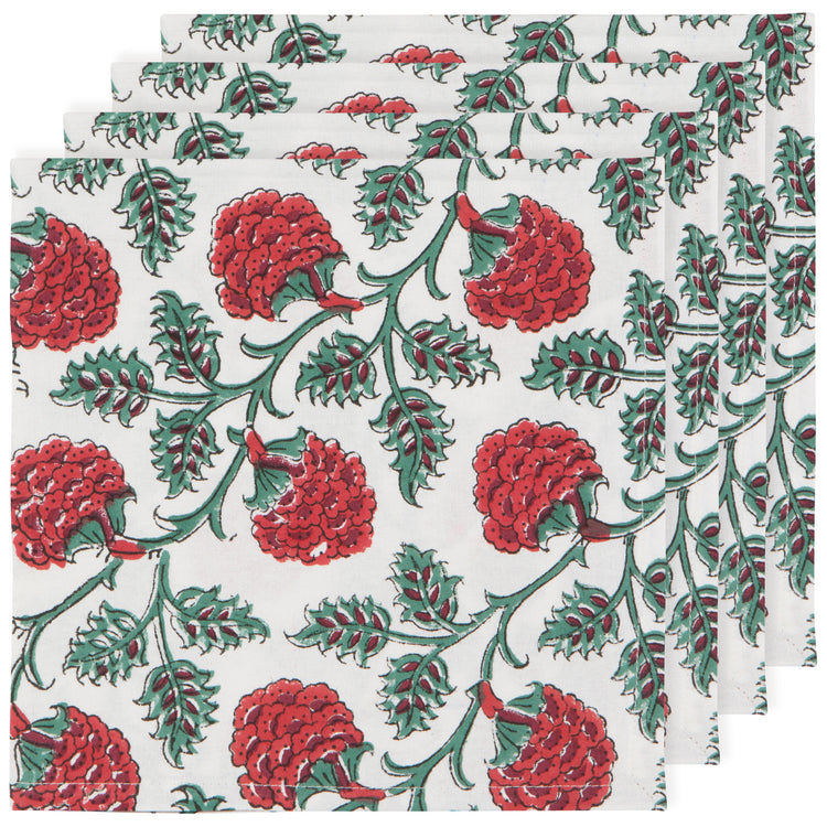 Carnation Block Print Napkins Set of 4