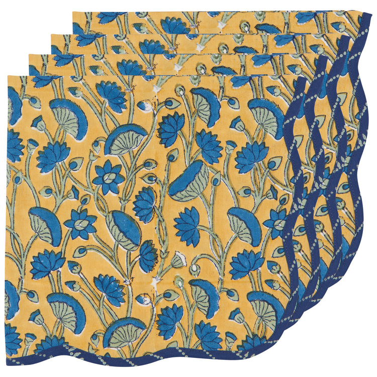 Fan Flower Block Print Napkins Set of 4