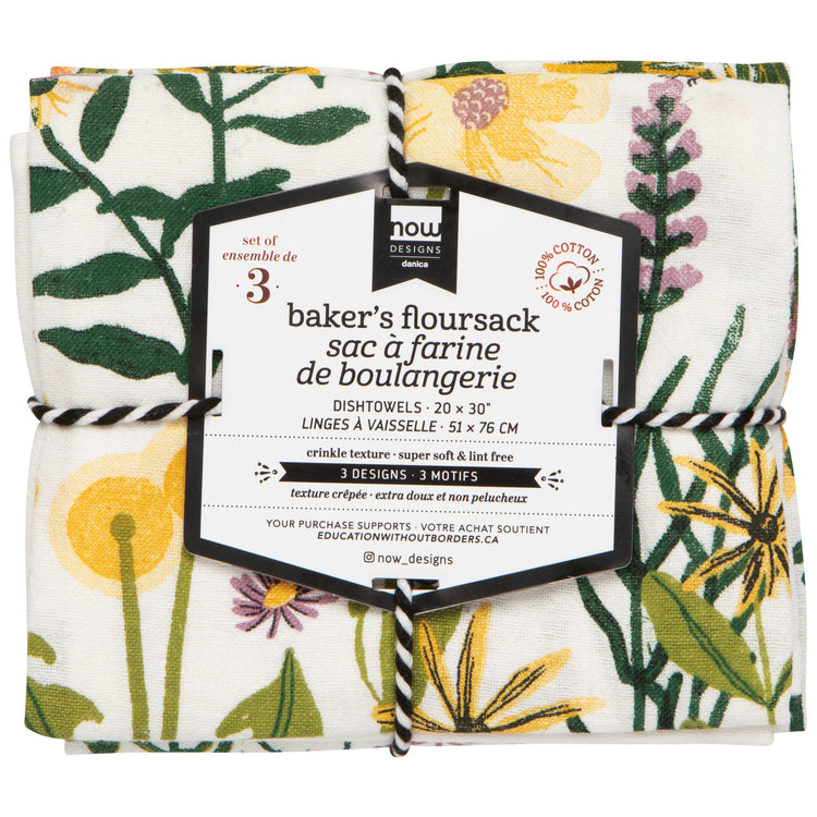 Bees & Blooms Baker's Floursack Dishtowels Set of 3