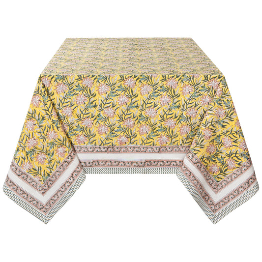 Clematis Block Print Tablecloth 90 x 60 inch