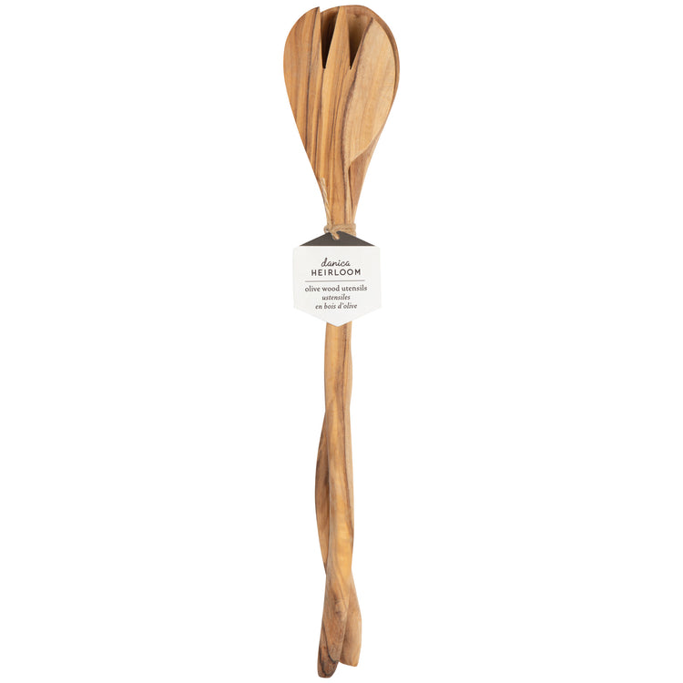Olive Wood Wavy Salad Servers Set of 2