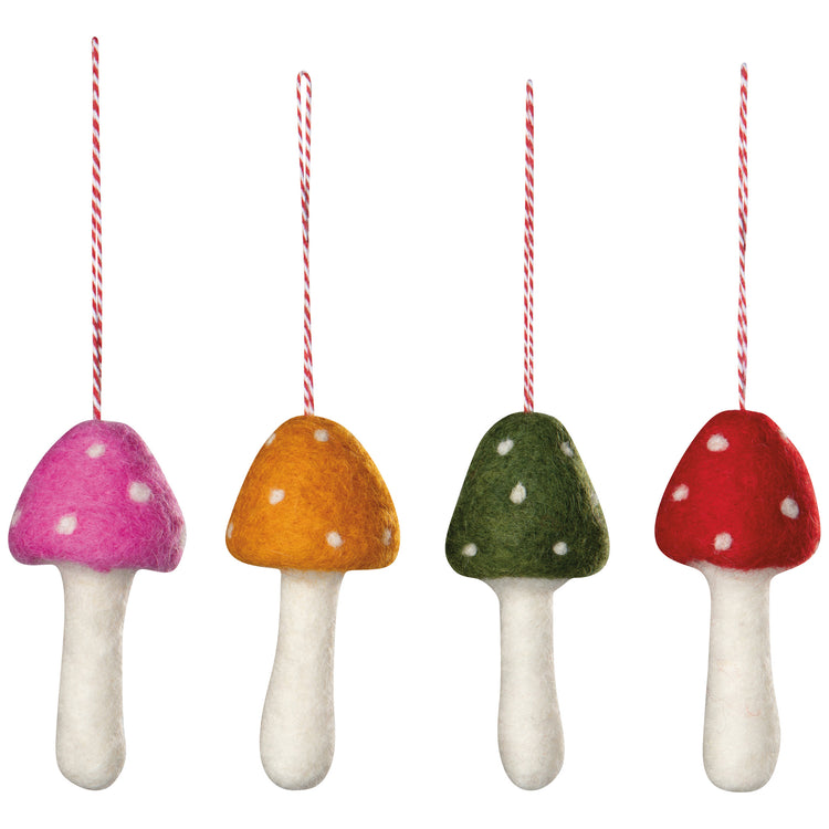 Toadstool Felt Christmas Tree Ornaments - 4 Assorted Styles