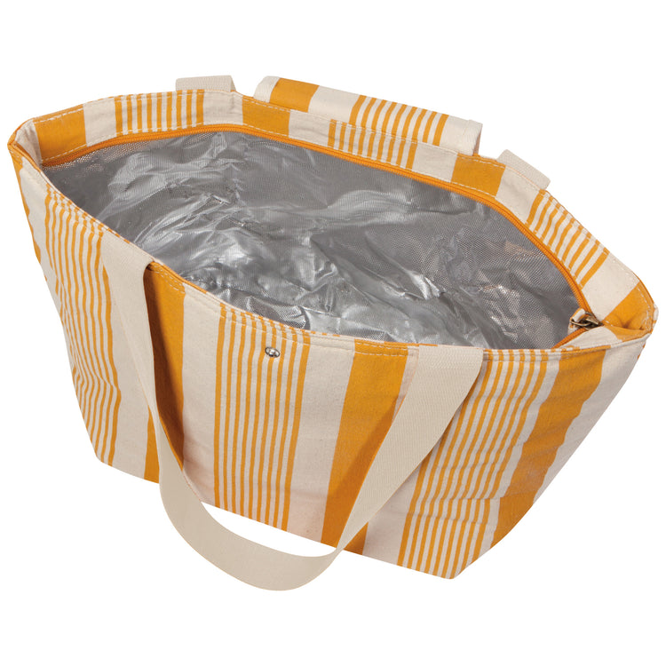 Ochre Stripe Folding Insulated Tote