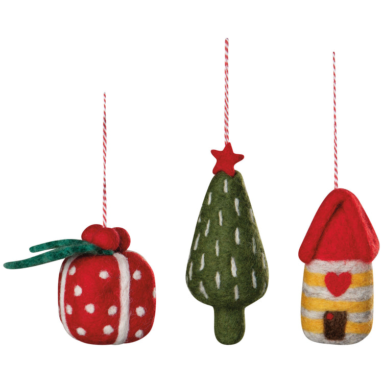 Yuletide Felt Christmas Tree Ornaments - 3 Assorted Styles