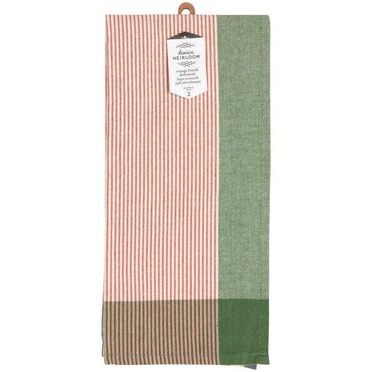 Jade Green Array Stripe Dishtowel Set of 2
