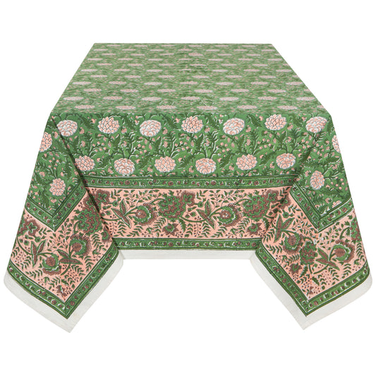 Peony Block Print Tablecloth 60 x 90 inch