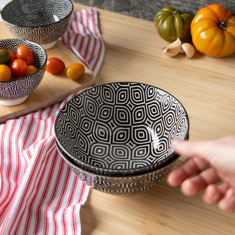 Black Geo Stamped Bowl 6 inch