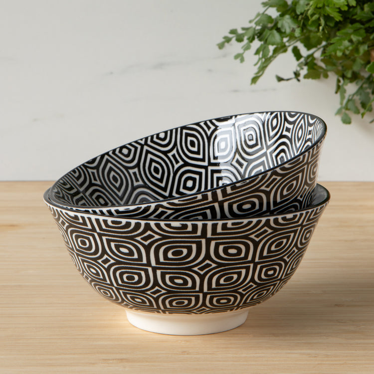 Black Geo Stamped Bowl 6 inch