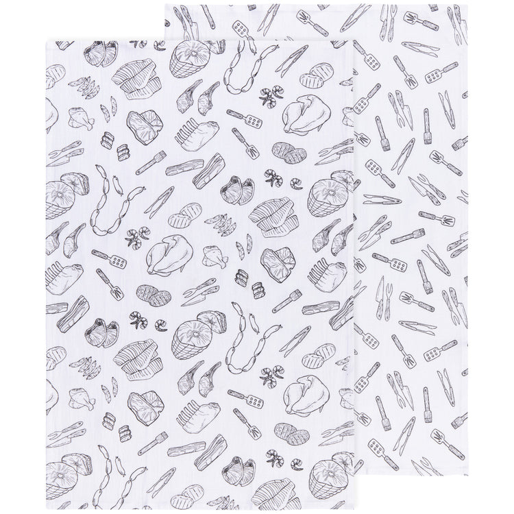 On the Grill Black Floursack Dishtowels Set of 2