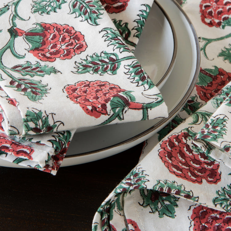 Carnation Block Print Napkins Set of 4