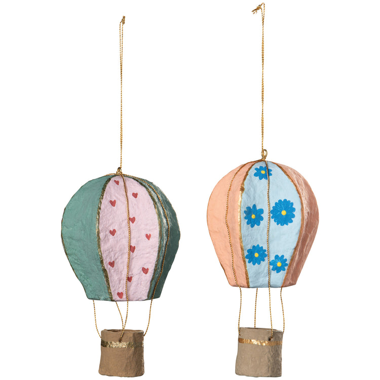 Hot Air Balloon Mache Christmas Tree Ornaments - 2 Assorted Styles