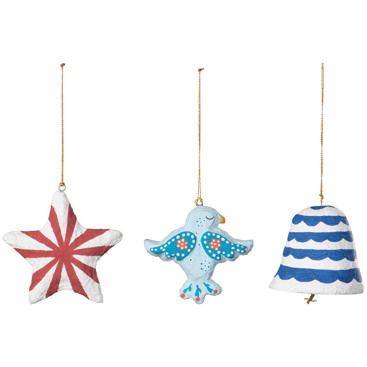 Peach and Harmony Mache Christmas Tree Ornaments - 3 Assorted Styles