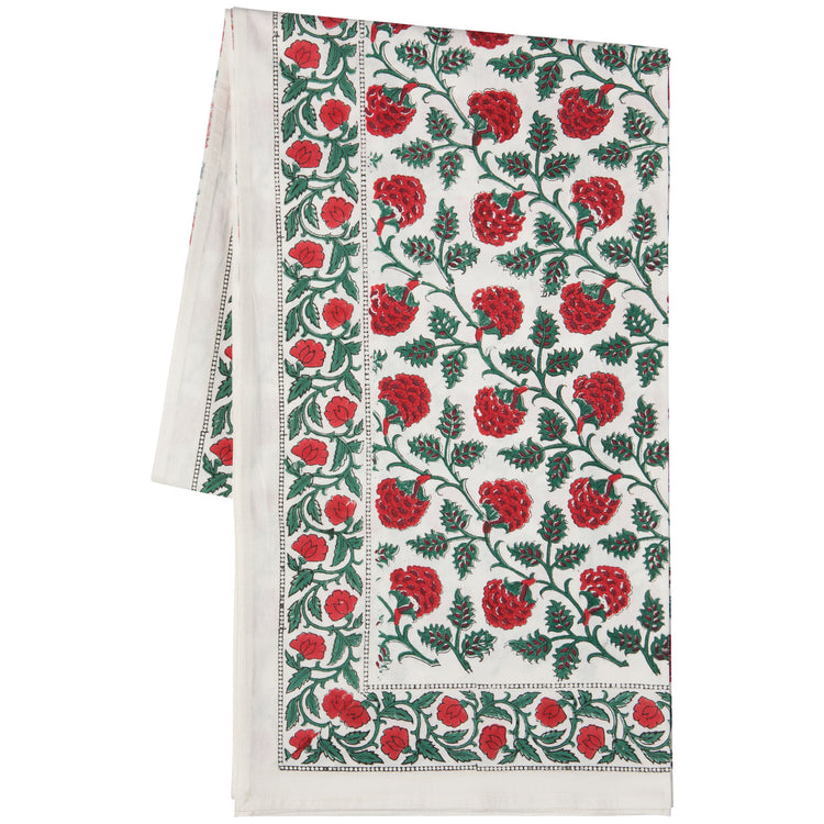 Carnation Block Print Tablecloth 60 x 90 Inches
