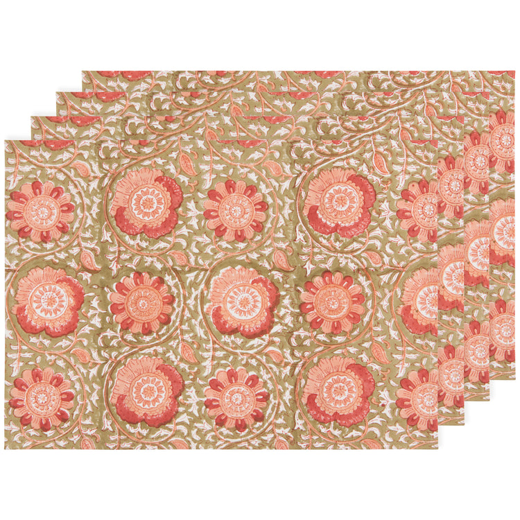 Zinnia Block Print Placemats Set of 4