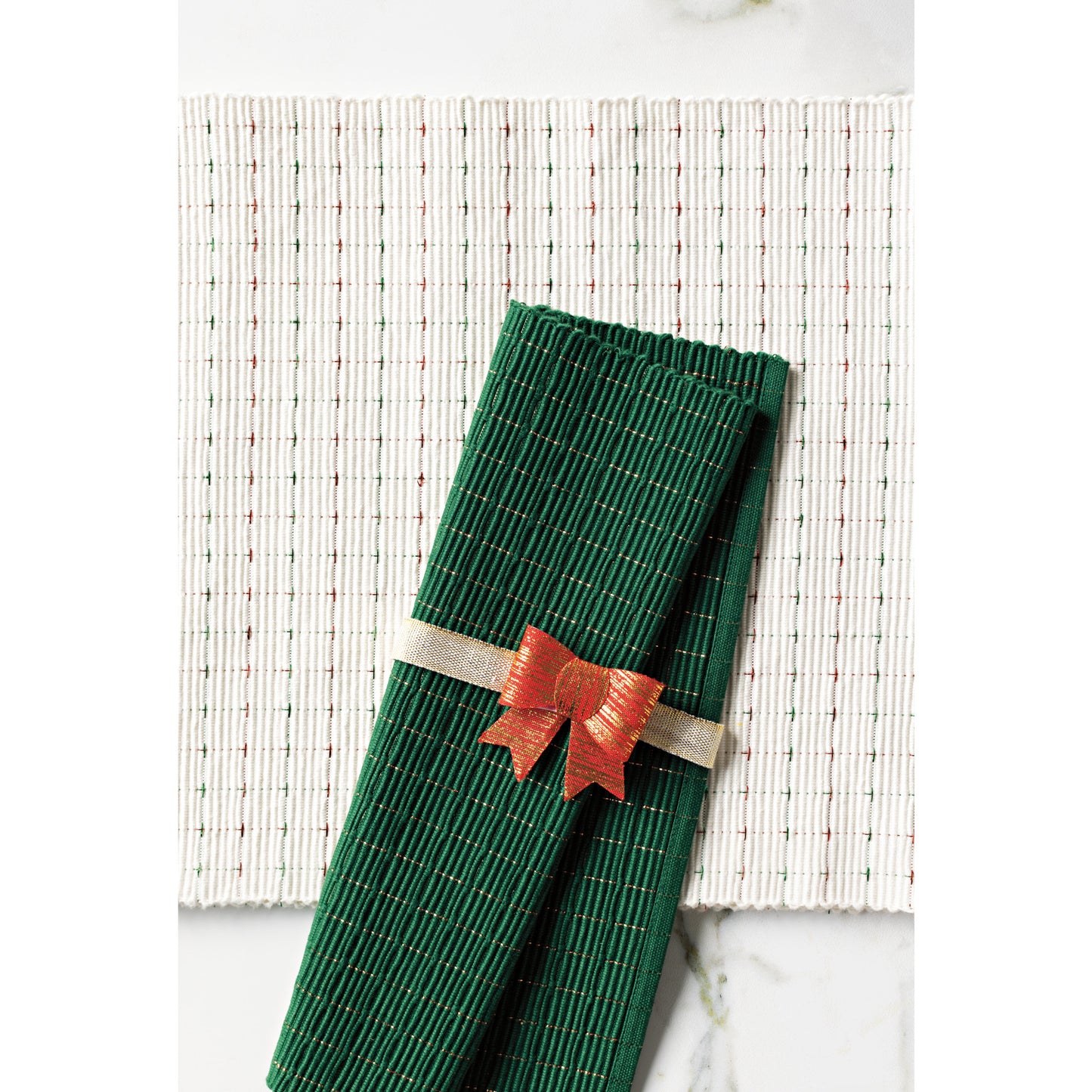 Natural Red Green Ribbed Christmas Runner
