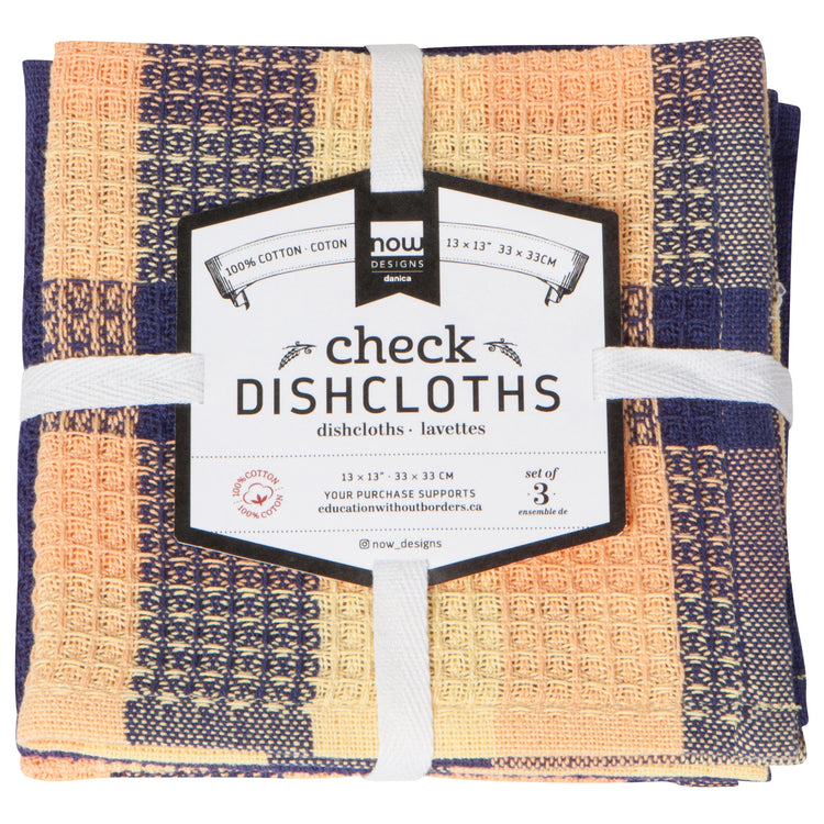 Check Dusk Waffle Dishcloths Set of 3