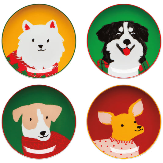Holiday Hounds Christmas Appetizer Plates Set of 4