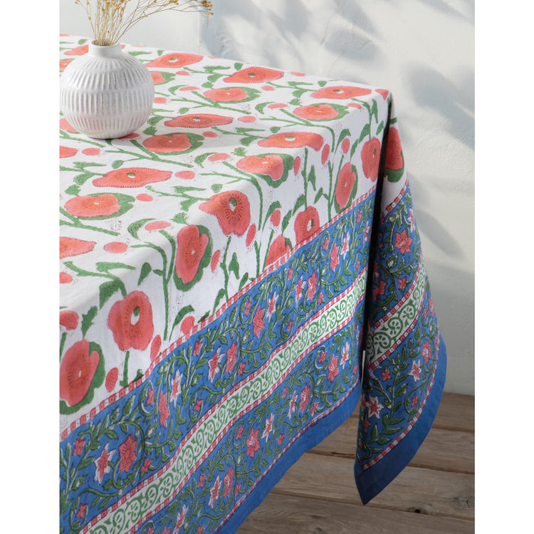 Poppy Block Print Tablecloth 90 x 60 inch