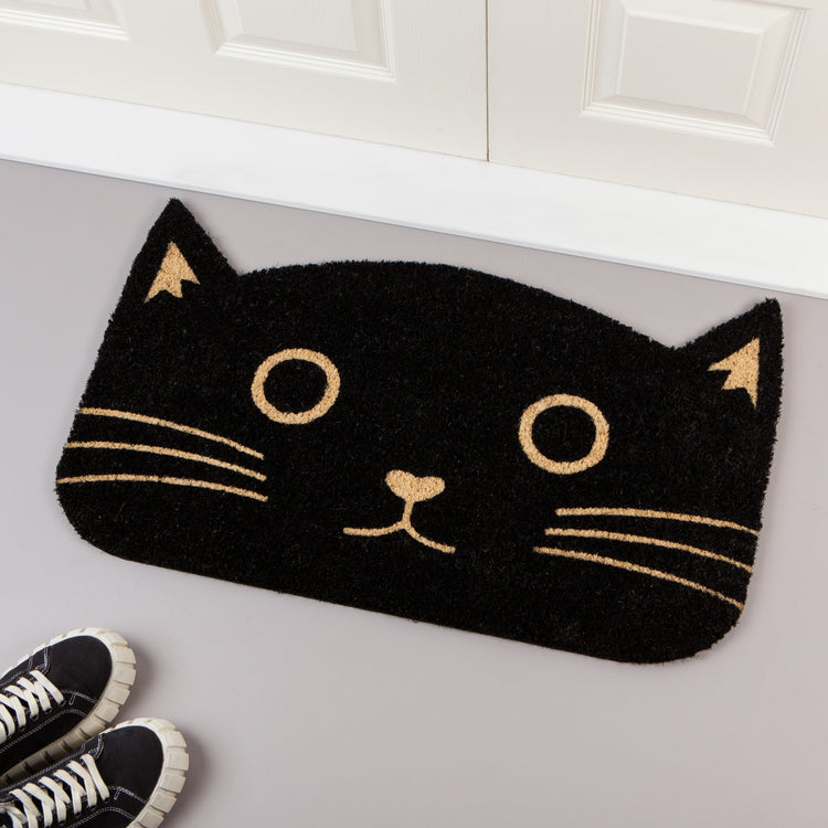 Black Cat Shaped Coir Doormat