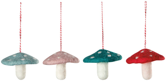 Mushroom Gems Felt Christmas Tree Ornaments - 4 Assorted Styles