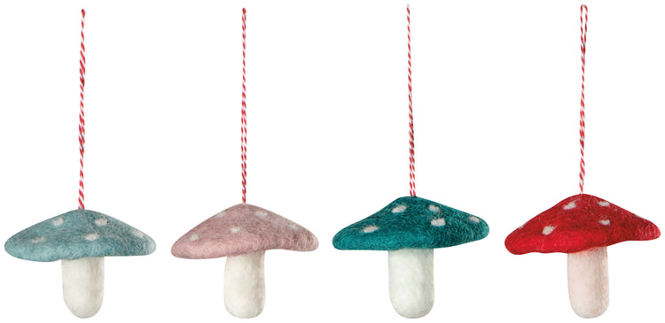 Mushroom Gems Felt Christmas Tree Ornaments - 4 Assorted Styles