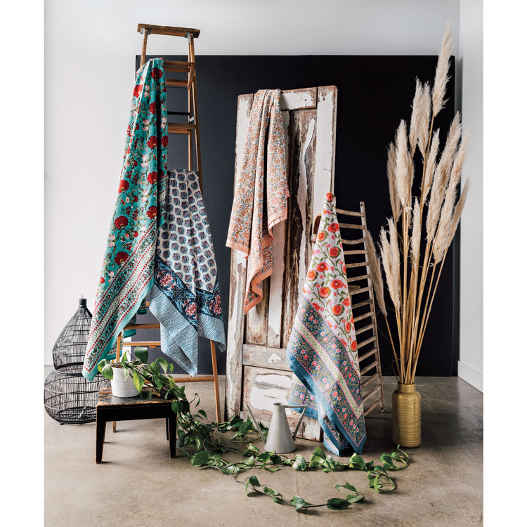 Poppy Block Print Tablecloth 90 x 60 inch