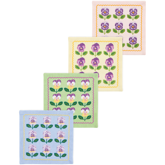 Pansy Printed Cocktail Napkins Set of 4 Assorted