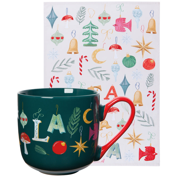 Fa La La Christmas Mug and Dishtowel Set