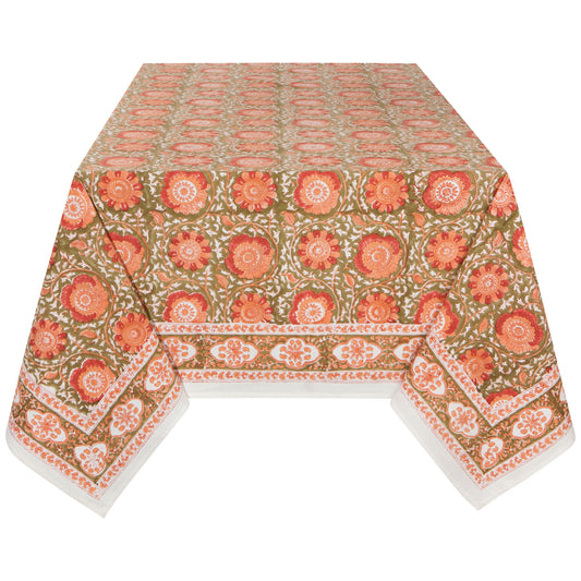 Zinnia Block Print Tablecloth 60 x 90 inch