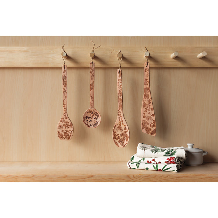 Winterberry Engraved Neem Wood Christmas Utensils Set of 4