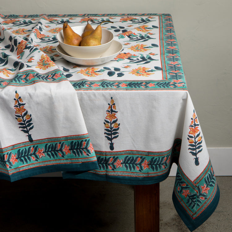 Marigold Block Print Tablecloth 90 x 60 inch