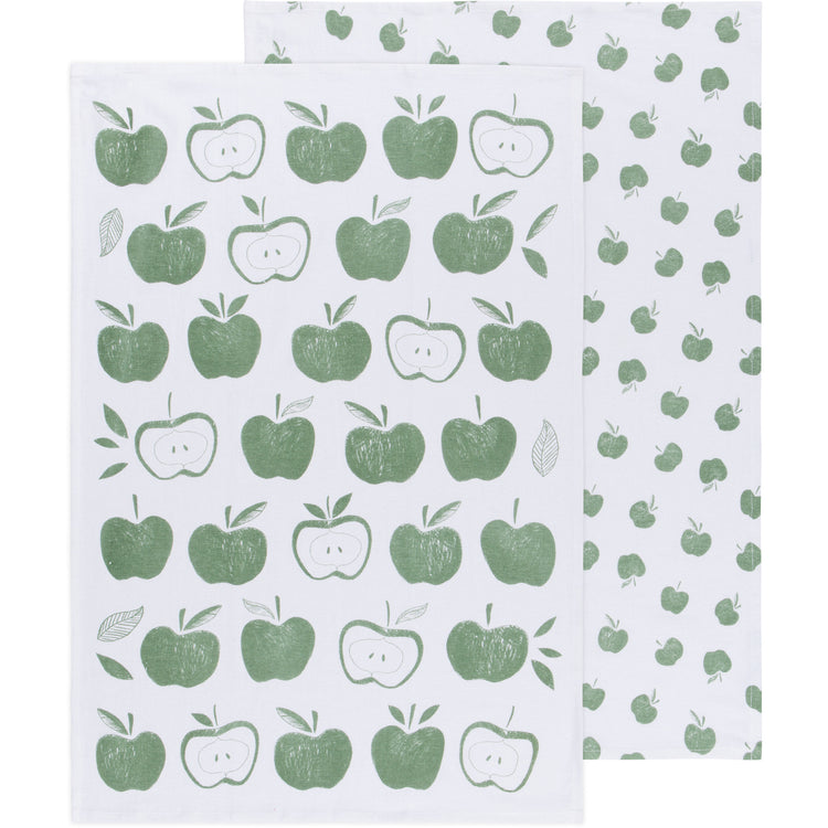 Apples Print Elm Green Floursack Dishtowels Set of 2