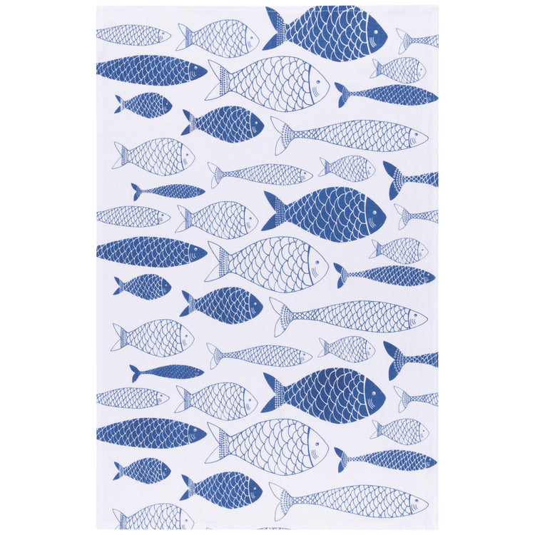 Fish Print Royal Blue Floursack Dishtowels Set of 2