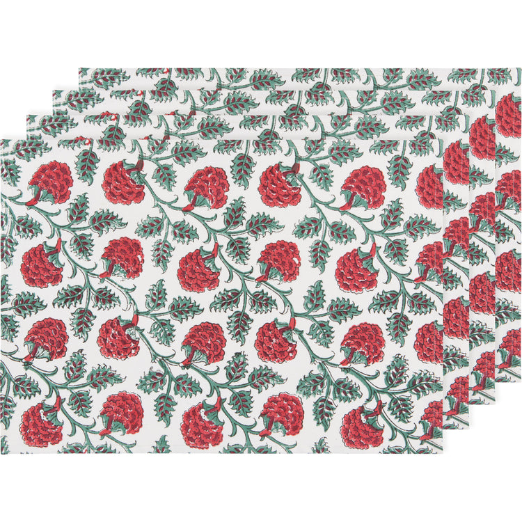 Carnation Block Print Placemats Set of 4